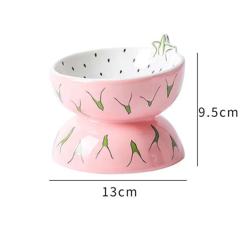 Ceramic raised cat bowl with tilted design in orange colour, showing slip-resistant base and elevated feeding height