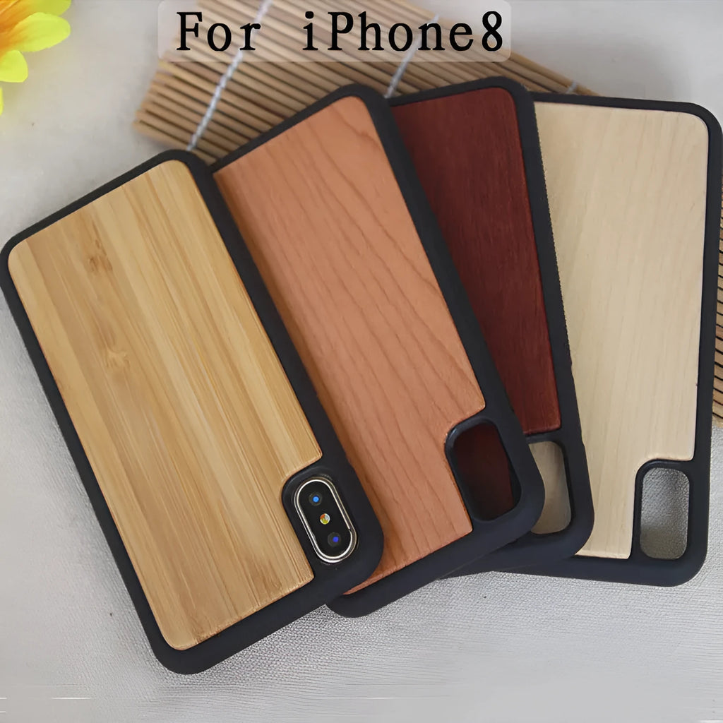 Wooden and TPU hybrid iPhone case with carbonised bamboo back in various colours.