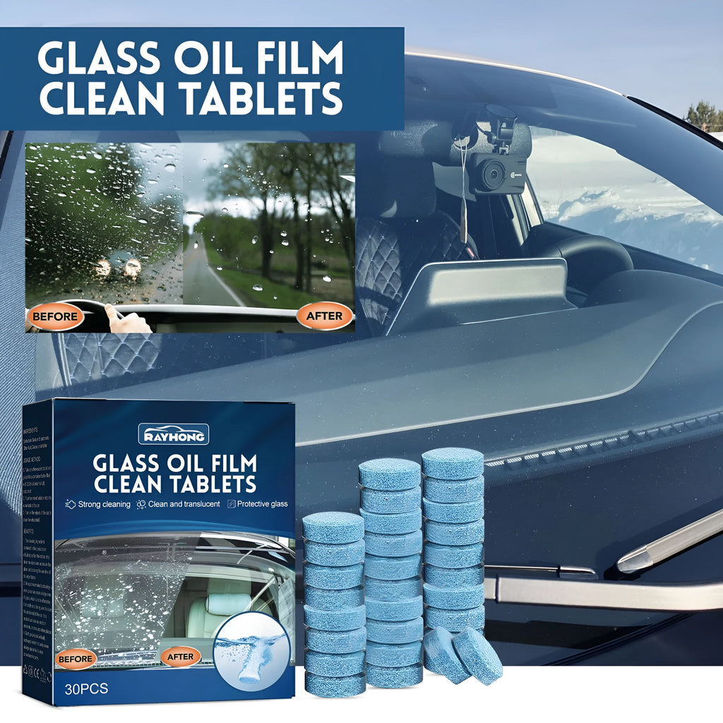 Box of thirty car oil-removing film cleaning effervescent tablets with surfactant formula