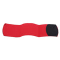 Rubber shin guard strap for football, shown in one of four colours: black, blue, red, or white.