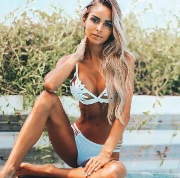 Women's solid colour knit stitching bikini swimsuit set in multiple colours and sizes