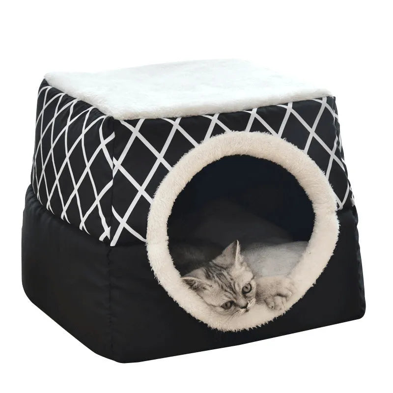Grey space box cat nest with enclosed velvet cloth and sponge filling, L size