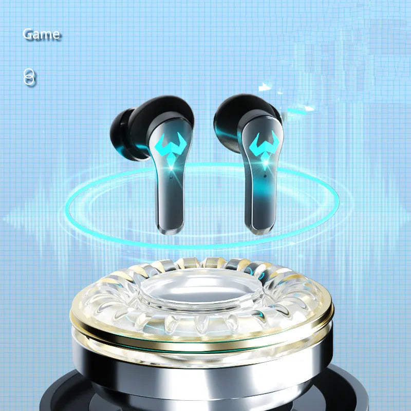 Black wireless Bluetooth noise-cancelling sports stereo gaming headset with in-ear design