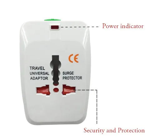 Compact white universal travel plug converter adapter for international sockets.