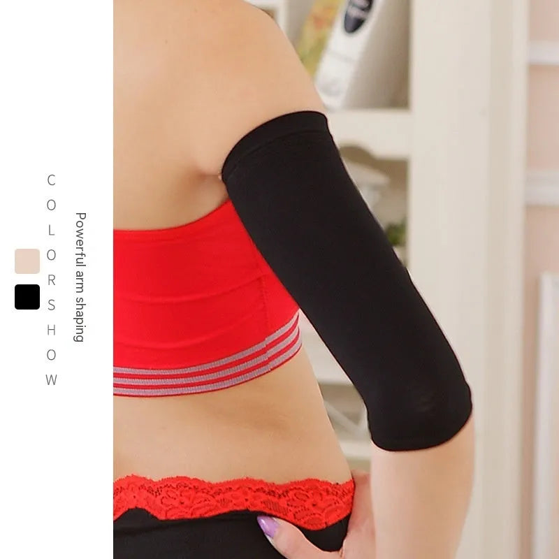 Women's black and skin colour nylon shaping arm sleeves for arm smoothing coverage