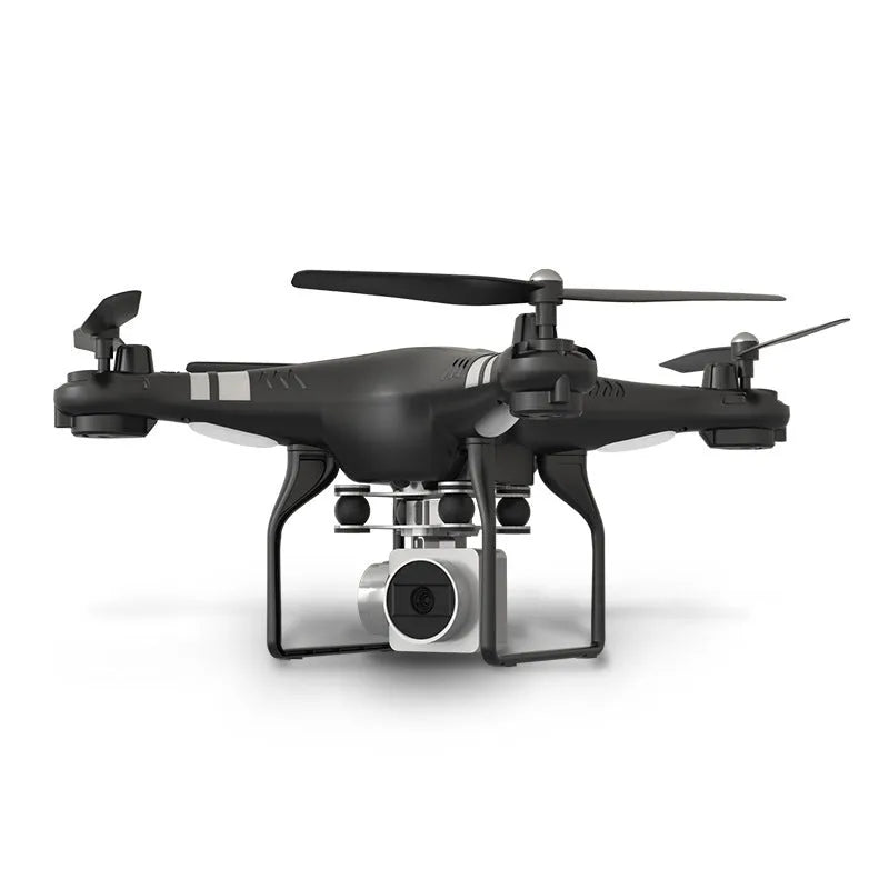 Black alloy remote control HD aerial photography drone with a handheld controller on a grassy field.