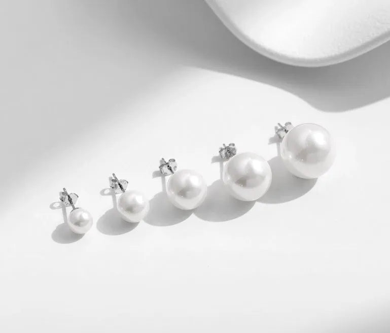 Light luxury French pearl earrings for women in 925 sterling silver with diamond setting, available in 6mm to 14mm sizes