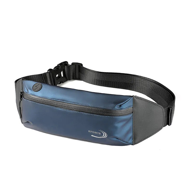 Men's blue waterproof sports waist bag made from Derm Oxford polyester fabric