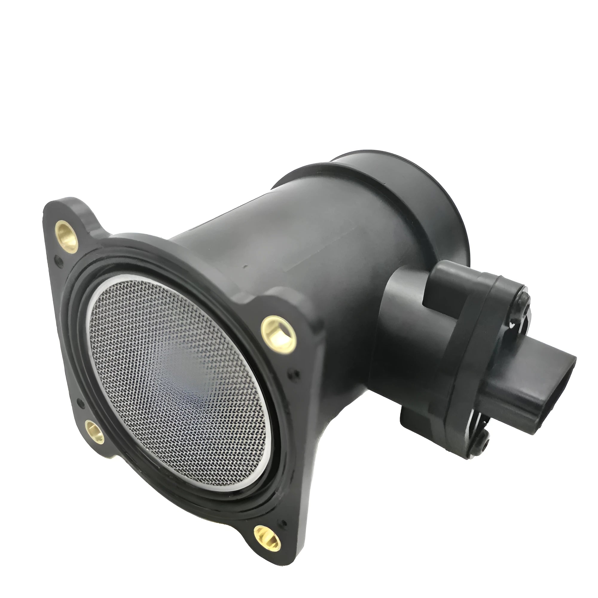 Ferrous metal automotive air flowmeter MAF sensor in black with dimensions 13.5x11.5x12.5 cm