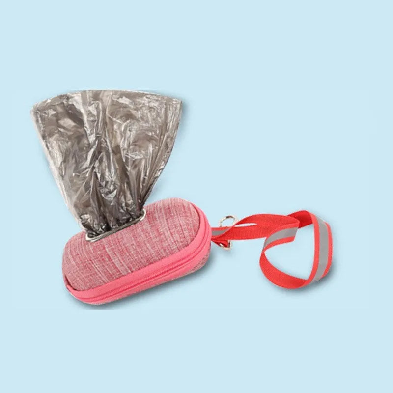 Portable oval pet poop bag dispenser in dark grey with EVA and dragon dance cloth texture
