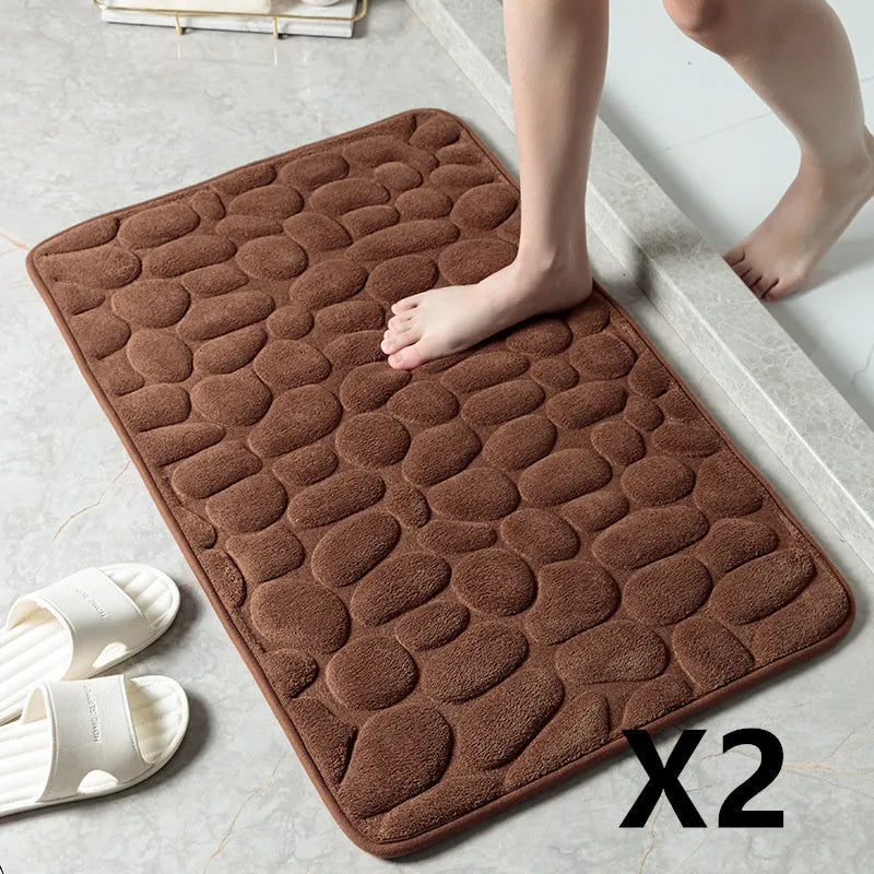 Pebble stone bathroom carpet with memory foam and anti-slip PVC backing in rectangular shape
