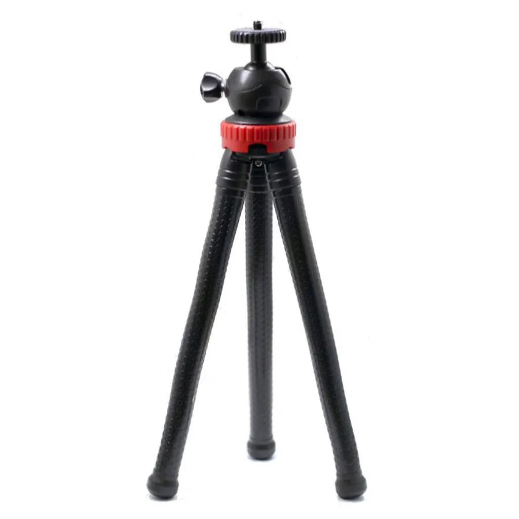 Black octopus-style flexible tripod with spherical gimbal head, shown wrapped around a pole.
