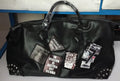 Black thick PU leather gym bag with adjustable shoulder strap fits 14-inch notebook