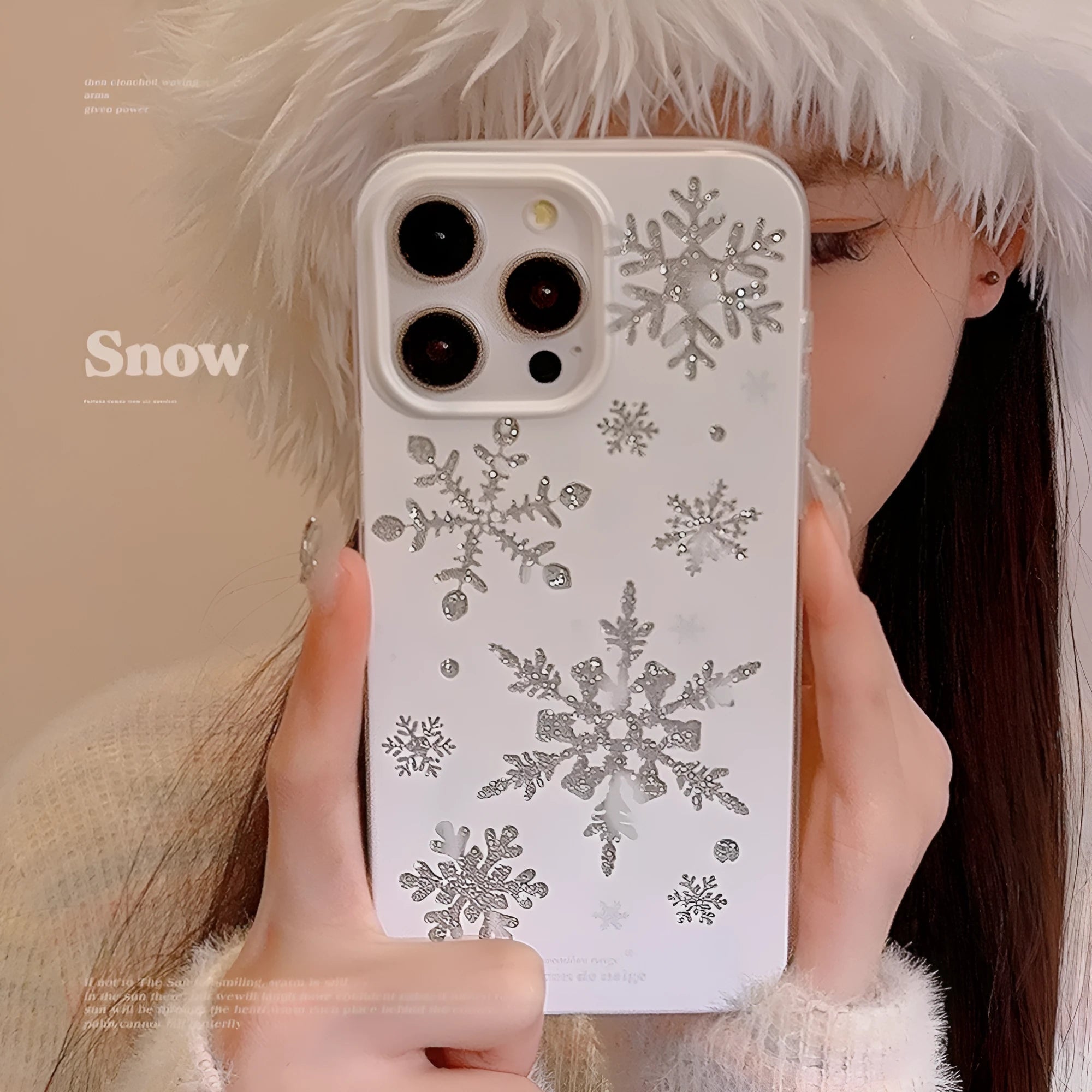 Winter floating cream silicone TPU phone case for Apple iPhone with glitter finish