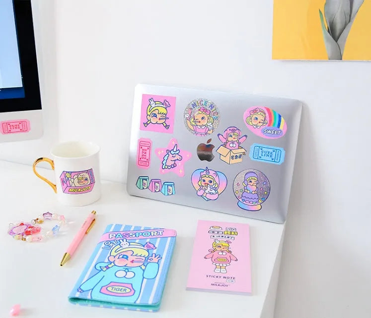 Korean cartoon sticker set with 16 square designs and storage box for suitcase and laptop decoration