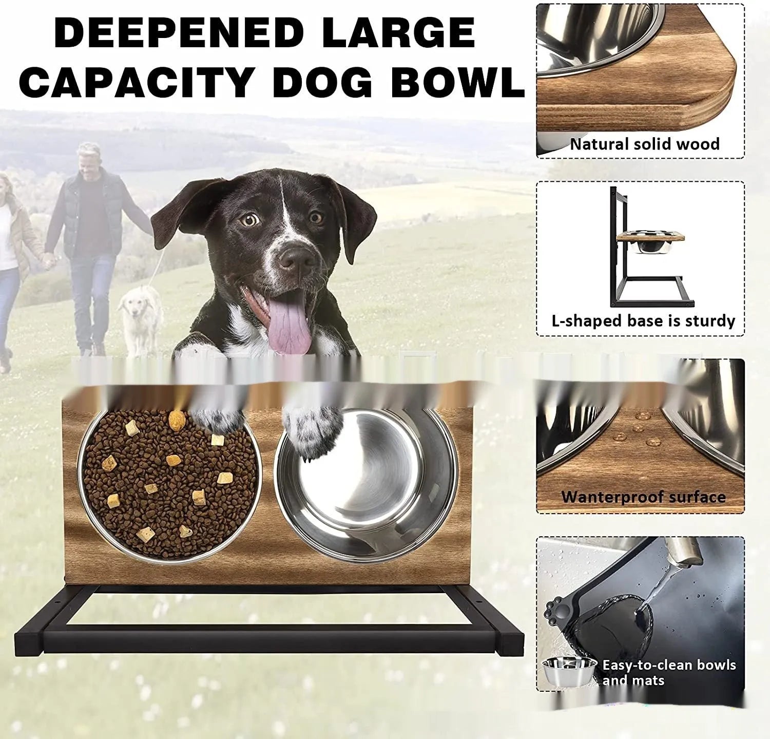 Black iron dog bowl holder rack for large pet food and water dishes