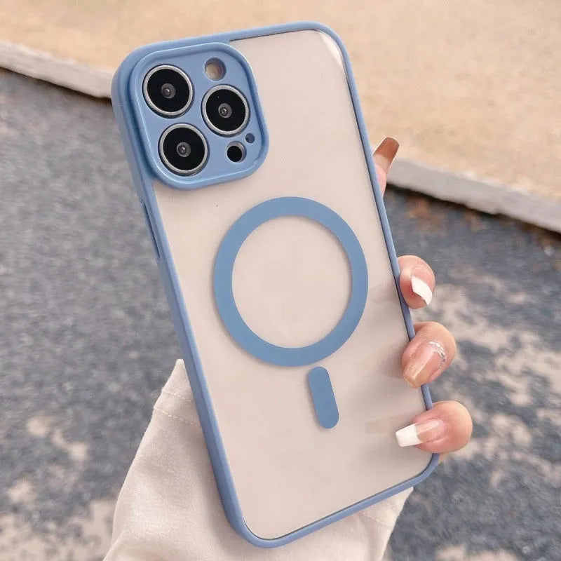 Magnetic frosted hard PC phone case with TPU edge, available in multiple colours for iPhone 13 14 15 series