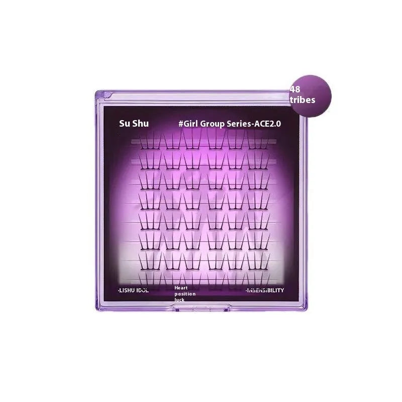 Reusable artificial fibre false eyelash clusters shown in packaging with optional tweezers and glue
