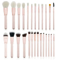 26-piece pink makeup brush set with wooden handles in PU storage case