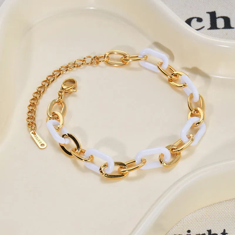 Women's stainless steel resin bracelet with double layer loving heart design and electroplated finish