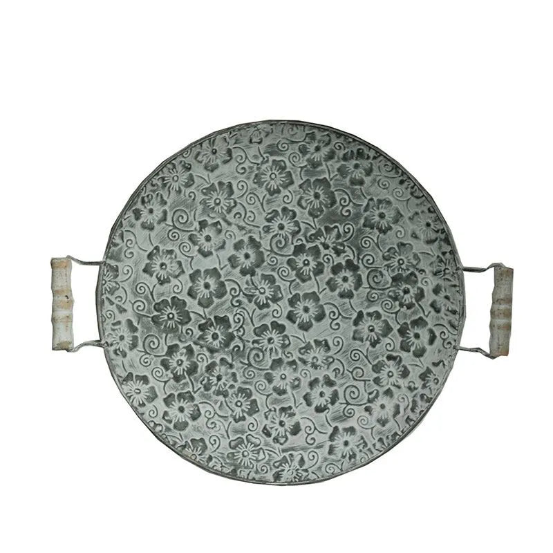 Round wrought iron belt storage tray in European style, shown in two sizes.
