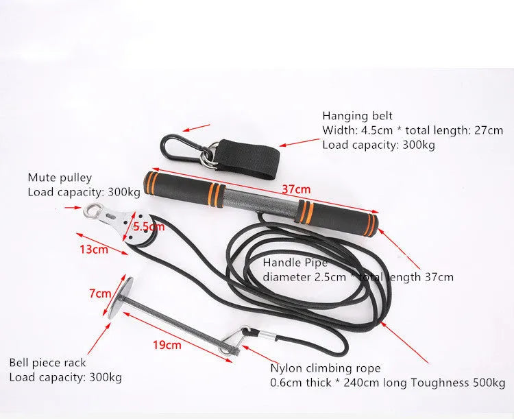 Qianjin stick fitness equipment set with nylon pull rope, pulley, and bell piece support