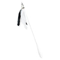 Telescopic cat fishing rod toy with goose feather teaser and removable bell, showing extended and collapsed positions