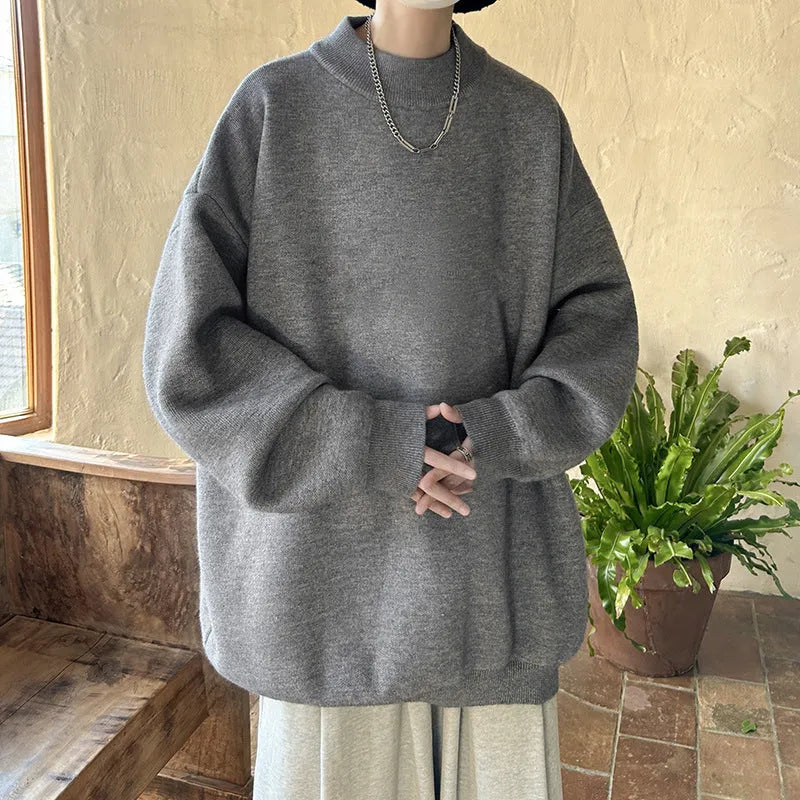 Men's loose fit round neck polyester sweater in multiple colour options