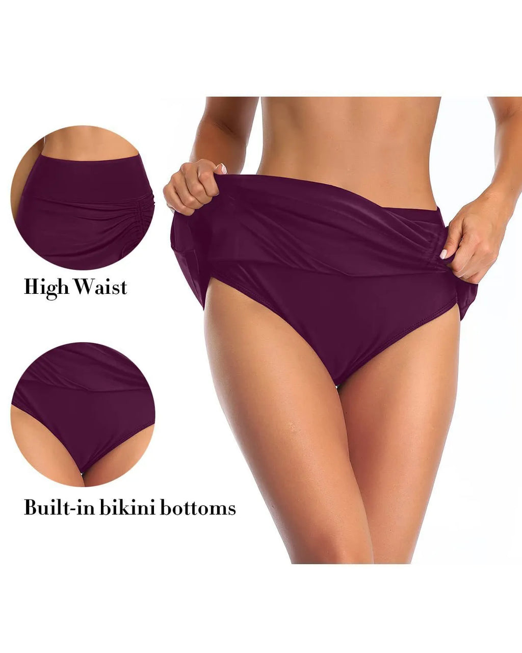 Women's solid colour swimming trunks with lace detailing in grey, shown on a hanger.