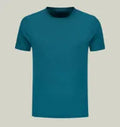 Men's blue round neck quick-dry sports T-shirt, loose fit polyester spandex pullover with print pattern