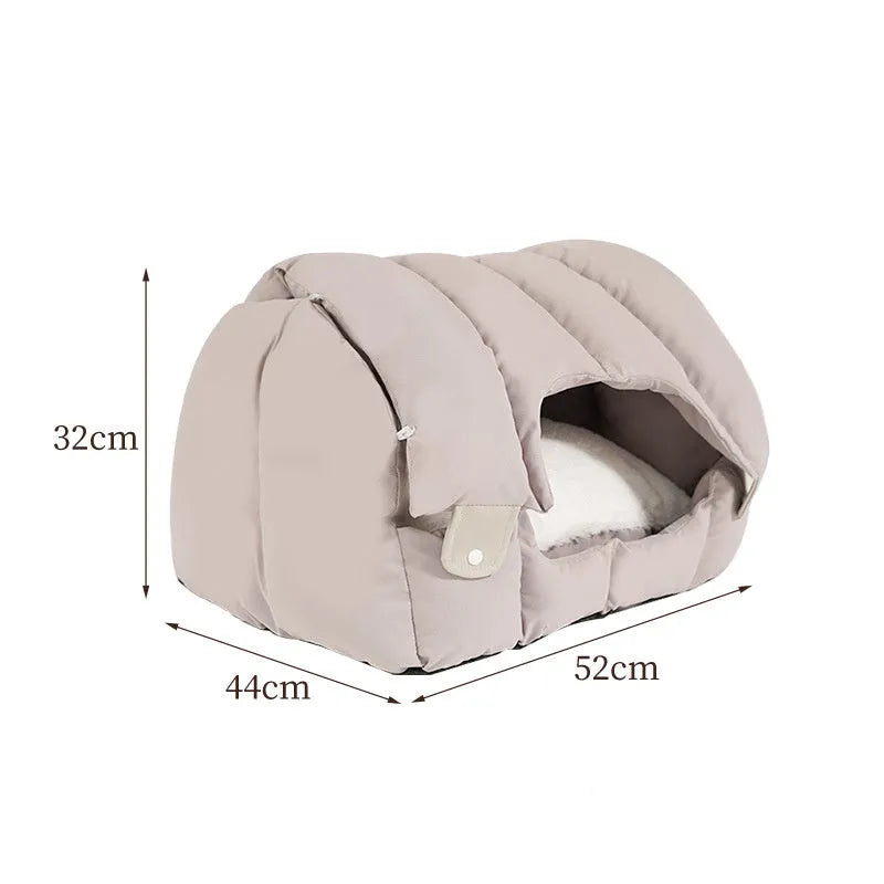 Grey arched cat nest with fully enclosed design for cats and dogs