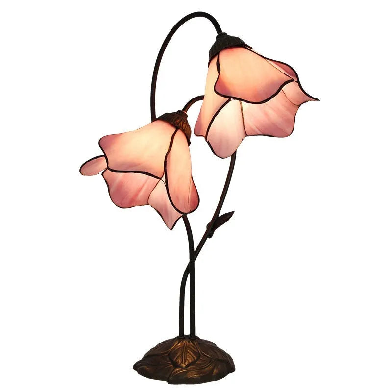 American classical desk lamp with lotus design in glass construction, available in single and double-head configurations