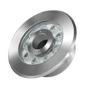 Aluminium alloy 12W underwater garden lamp showing warm white, pure white, and RGB lighting options