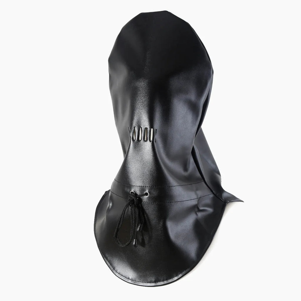 Black leather adult role-play mask with breathable design for training scenarios