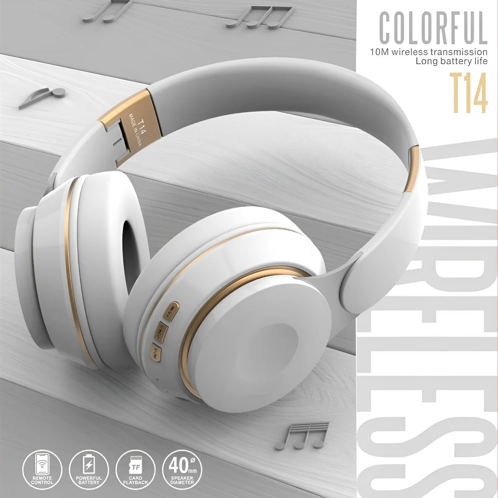 Foldable Bluetooth wireless headset earphones in multiple colours on a white background.