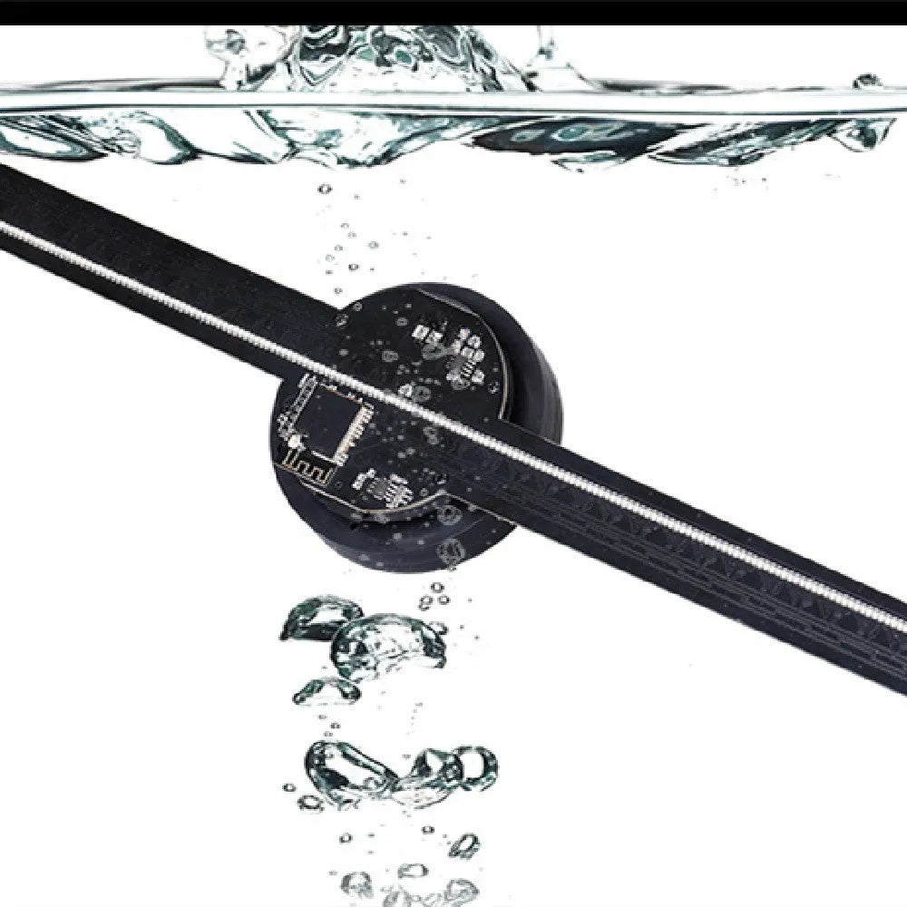 Black 42cm 3D holographic advertising fan screen display unit on a floor stand.