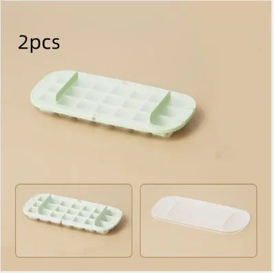 High capacity ice cube tray and storage box set in blue with integrated shovel storage.