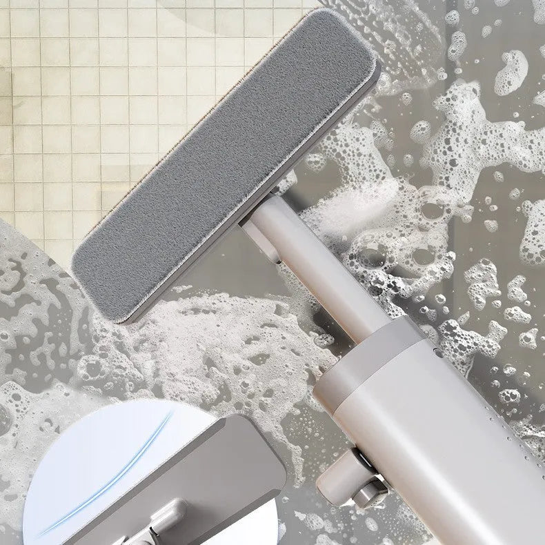 Rotatable self-squeeze flat mop with microfiber pads in grey, pink, or white.