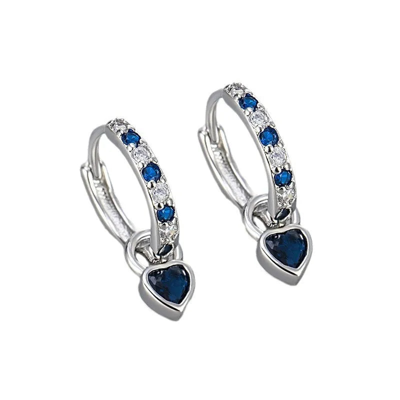 Women's heart-shaped drop earrings with colourful stone in gold or white gold tone setting