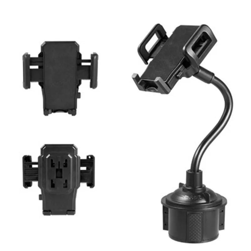 Black universal car-mount phone bracket showing adjustable padded wings and a 360-degree rotating head.