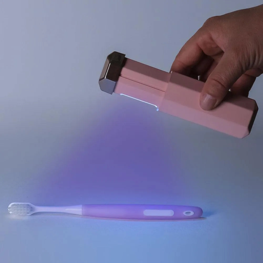 Portable UVC ozone USB germicidal wand in blue, folded, with 37.5x37.5x98mm dimensions