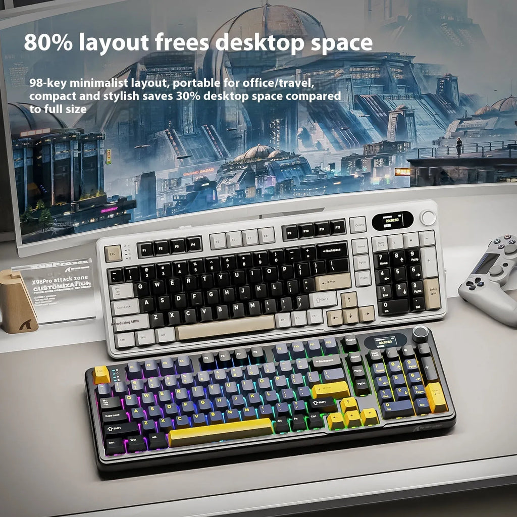 Attack Shark X98PRO three-mode RGB wireless Bluetooth mechanical keyboard with side engraving and knob