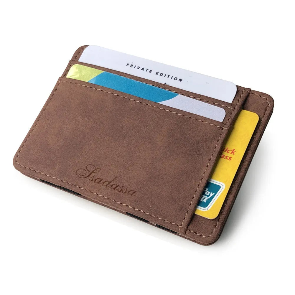 Korean-style matte leather magic wallet with coin pocket in horizontal square shape