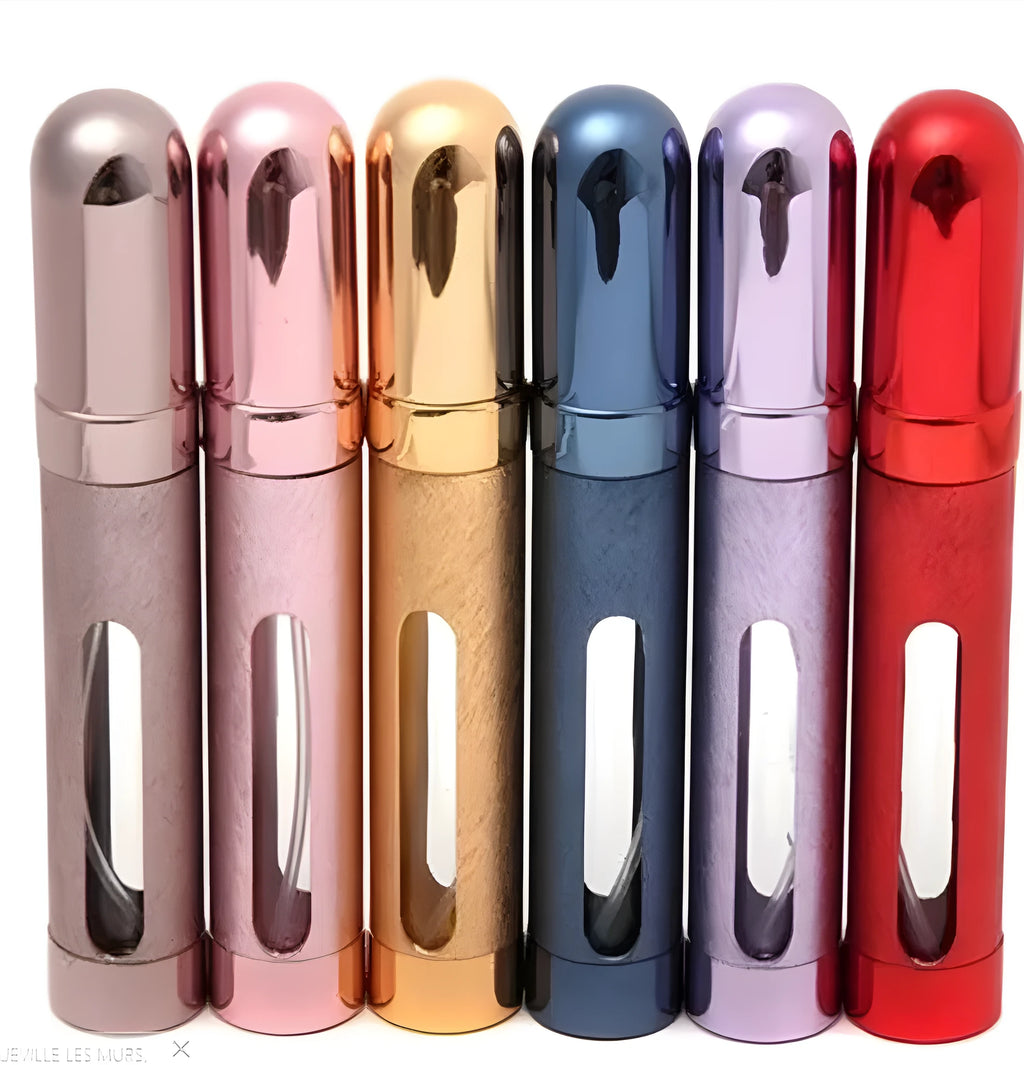 12ml bullet-shaped aluminium travel perfume bottle with glass liner in blue, gold, pink, red, silver, or violet