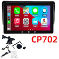 7-inch car wireless CarPlay display with suction cup mount and astern video cable on a dashboard