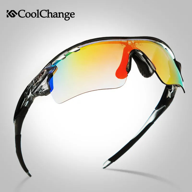 Polarised cycling glasses for myopia wearers, wind-resistant unisex bike eyewear in grey, red, and yellow