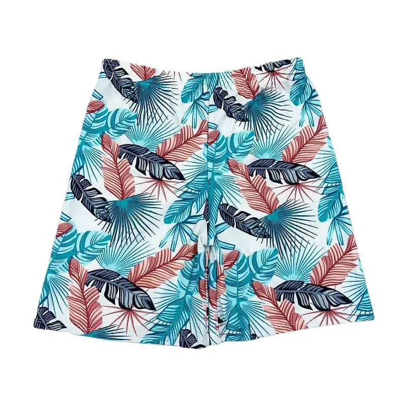 Men's cropped swimming trunks in multicolour pattern with polyester spandex fabric for beach and pool use