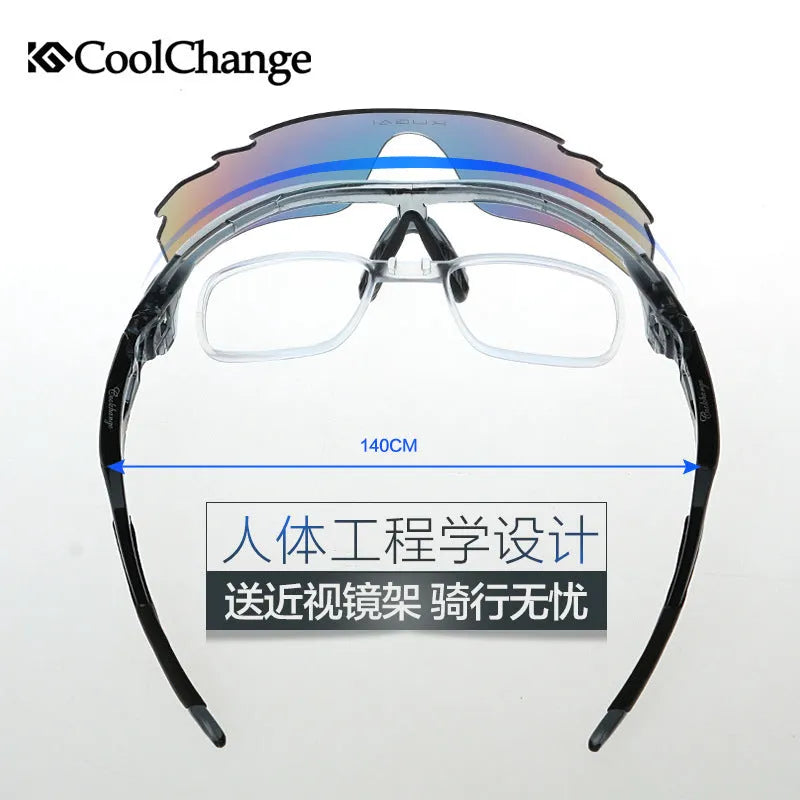 Polarised cycling glasses for myopia wearers, wind-resistant unisex bike eyewear in grey, red, and yellow