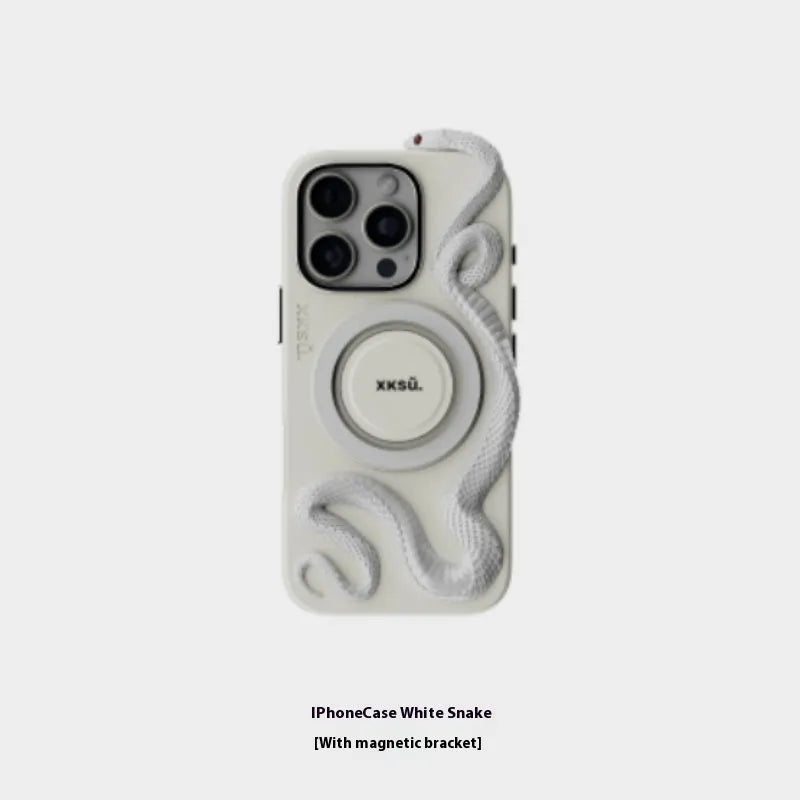 Genuine leather iPhone protective case in black, showing Snake Year Limited Edition design on the back.