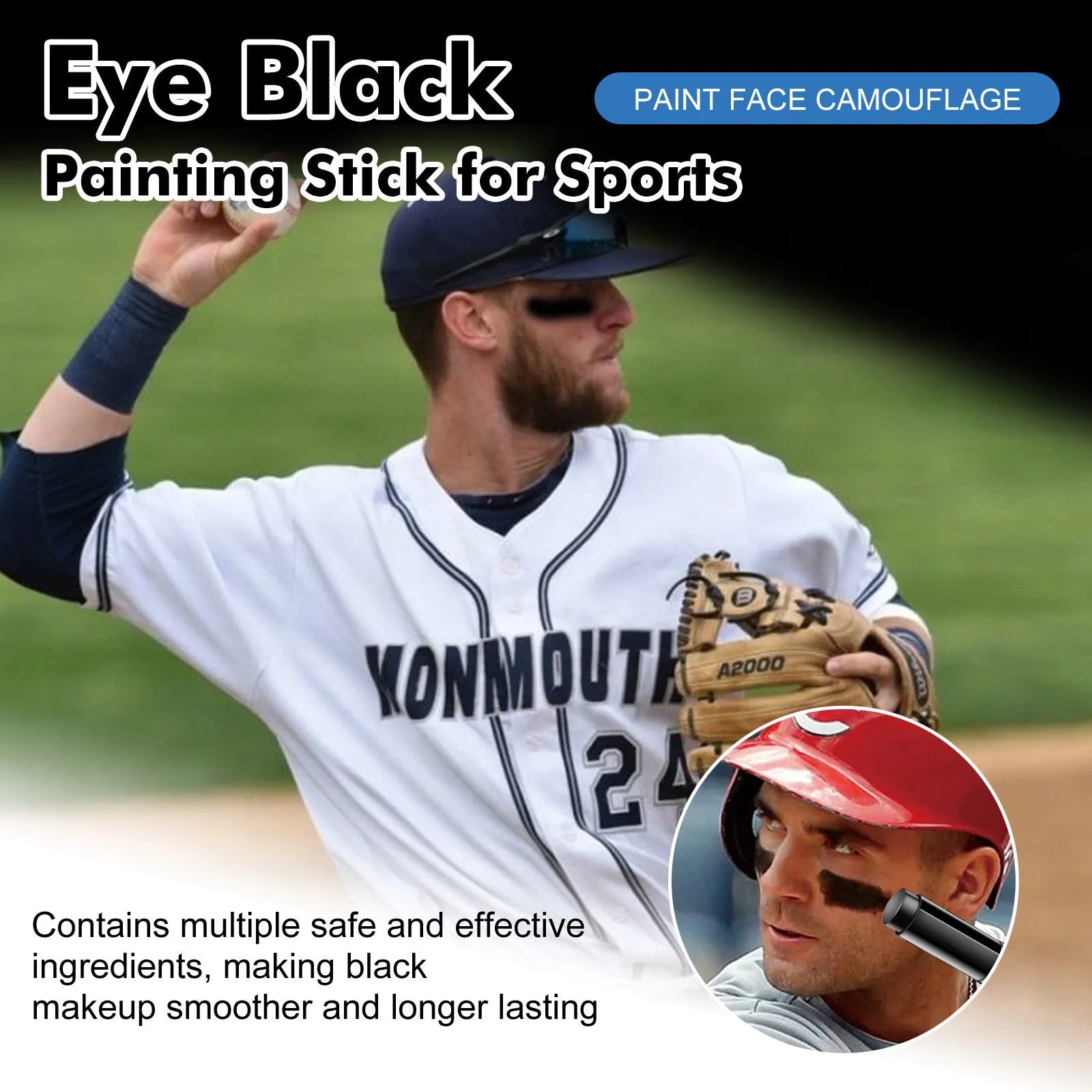 15g sports eye black paint stick in compact packaging for athletic use.
